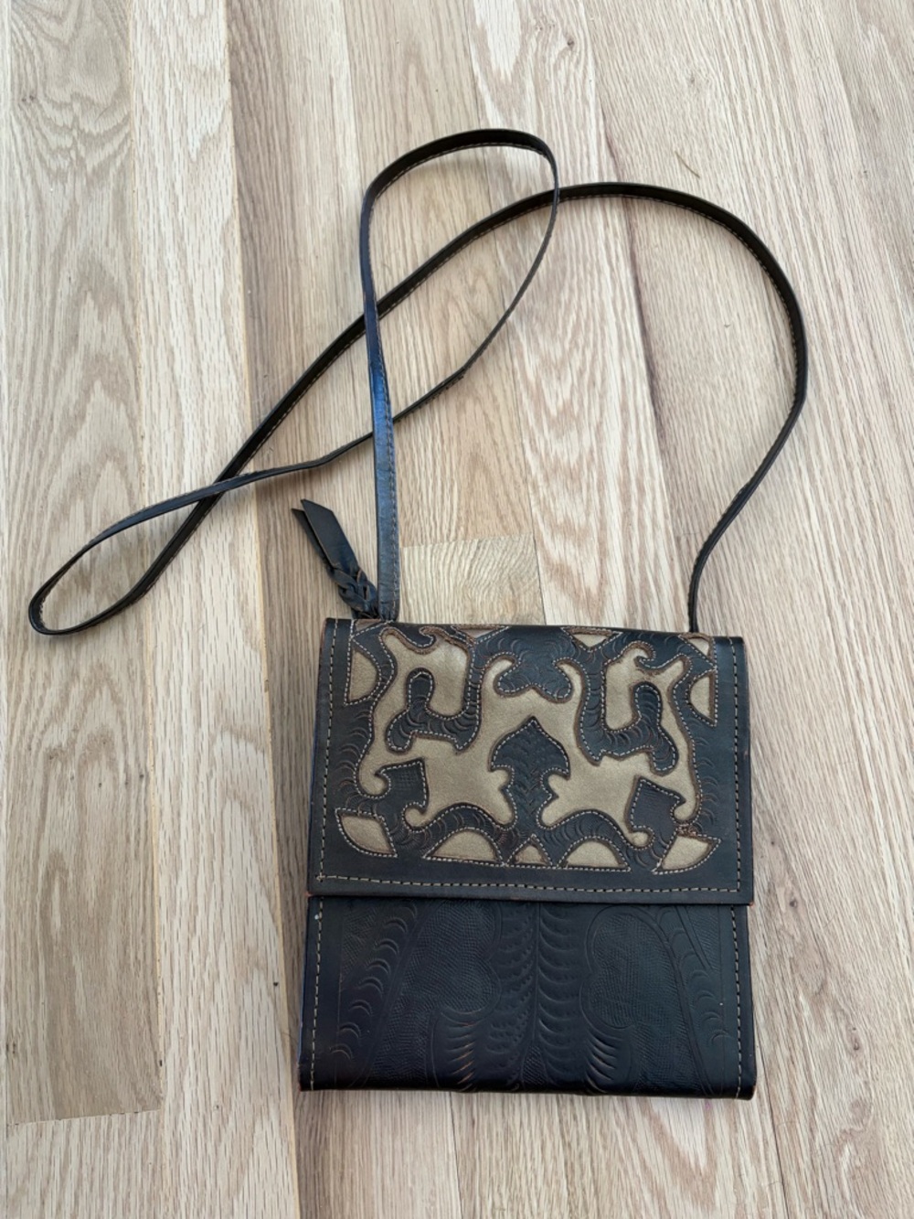 Black and Tan Leather Crossbody Bag